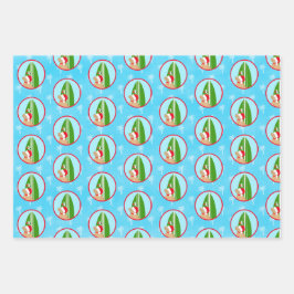 Santa Golden Surfboard Dog Seagull Gift Wrap Set 3 Geschenkpapier Set