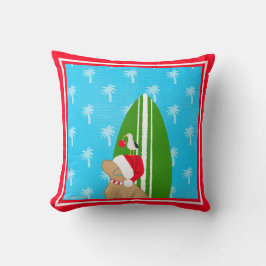 Santa Golden Surfboard Hund Möwe Weihnachten Kissen