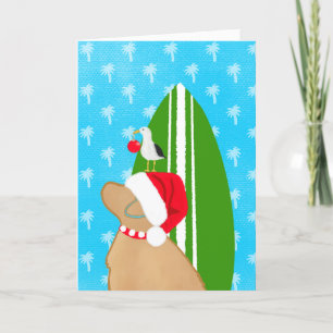 Santa Golden Surfboard Hund Seagull Weihnachtskart Dankeskarte
