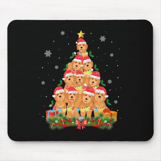 Santa Goldendoodle Dog Tree Weihnachtsmann Tier D Mousepad (Vorne)