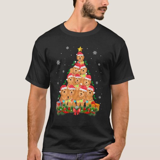 Santa Goldendoodle Dog Tree Weihnachtsmann Tier D T-Shirt (Vorderseite)