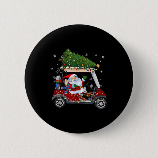 Santa Golf Cart Christmas Tree Lights Xmas Golfer Button (Vorderseite)