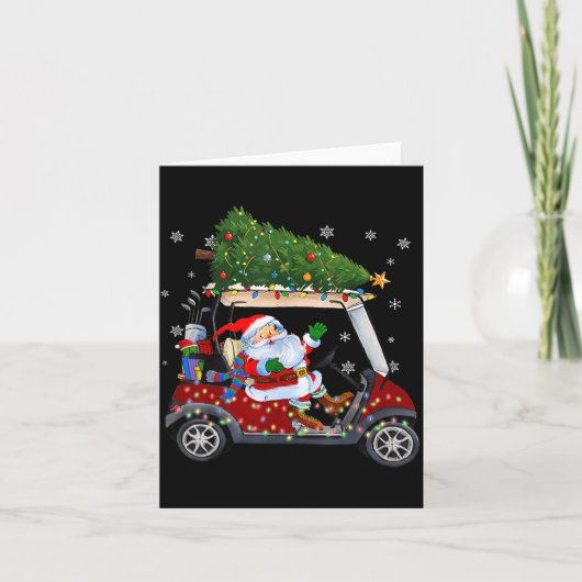 Santa Golf Cart Christmas Tree Lights Xmas Golfer Karte (Vorderseite)