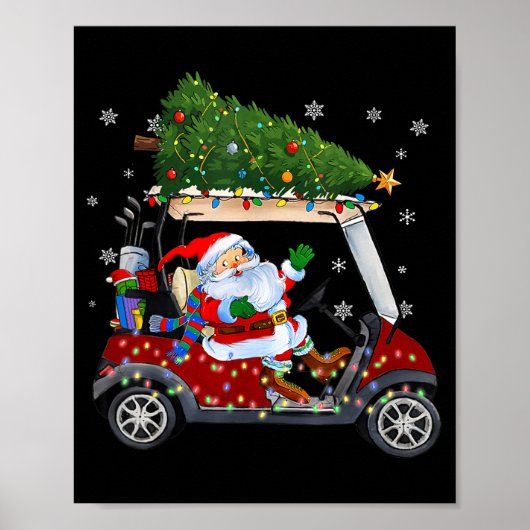 Santa Golf Cart Christmas Tree Lights Xmas Golfer  Poster (Vorne)