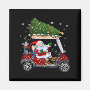Santa Golf Cart Weihnachtsbaum Lichter Xmas Golfer Magnet