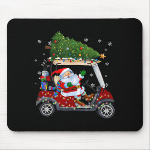 Santa Golf Cart Weihnachtsbaum Lichter Xmas Golfer Mousepad