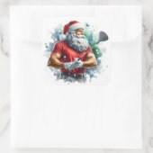 Santa Golfing im Winter Quadratischer Aufkleber (Tasche)