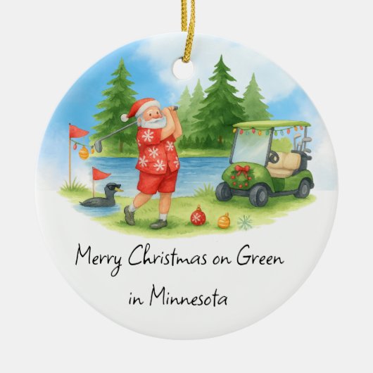 Santa Golfing in Minnesota Holiday Keramik Ornament (Vorne)