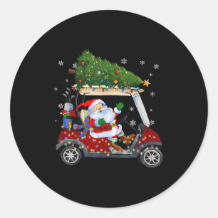 Santa-Golfwagen-Weihnachtsbaumlichter Xmas-Golfer  Runder Aufkleber
