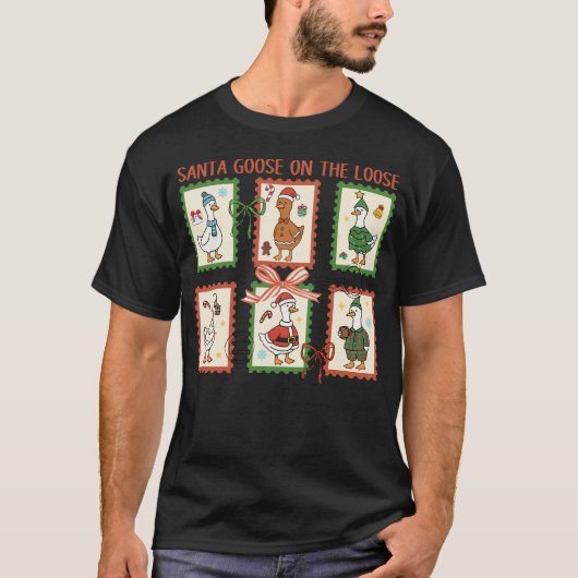 Santa Goose On The Loose Merry Goosemas Christmas T-Shirt (Vorderseite)