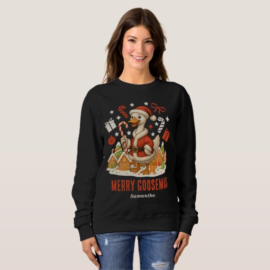 Santa Goose Ugly Weihnachtsfeiertag Sweatshirt (Vorne ganz)