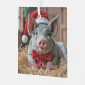 Santa Gray Pig Glass Ornament Aus Glas (Vorderseite links)
