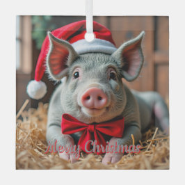 Santa Gray Pig Glass Ornament Aus Glas