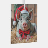 Santa Gray Pig Glass Ornament Aus Glas (Vorderseite Rechts)
