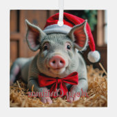 Santa Gray Pig Glass Ornament Aus Glas (Rückseite)