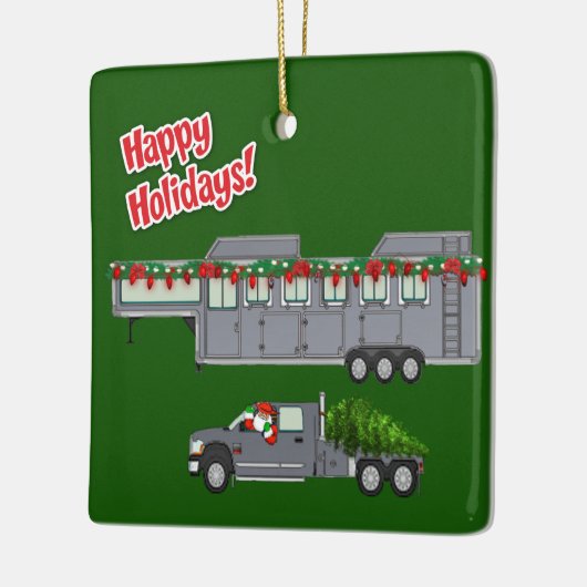 Santa Gray Truck und Pferdeanhänger Weihnachten Keramikornament (Links)
