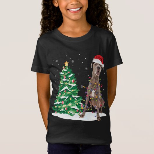 Santa Great Dane Dog Weihnachtsbaum Licht Funny Xm T-Shirt (Vorderseite)