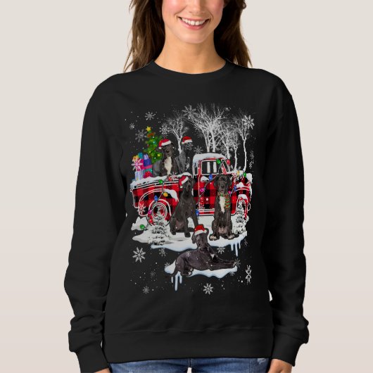 Santa Great Dane mit Kariertem Rot Pick Up LKW Xma Sweatshirt (Vorderseite)