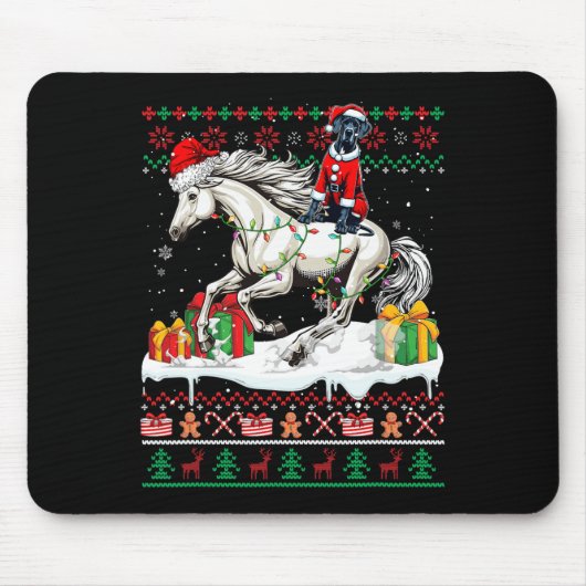 Santa Great Dane Reitpferd Weihnachtskalender Lo Mousepad (Vorne)