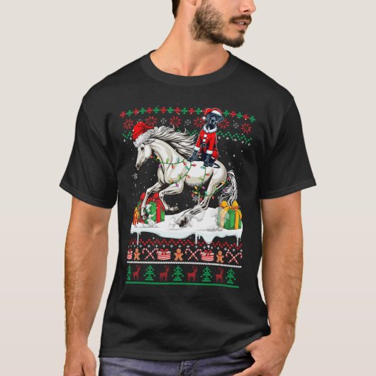 Santa Great Dane Reitpferd Weihnachtskalender Lo T-Shirt (Vorderseite)