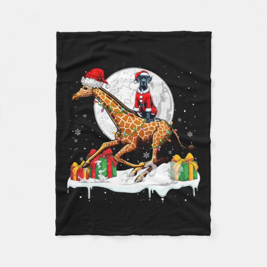 Santa Great Dane Riding Giraffe Weihnachtsbesitzer Fleecedecke (Vorderseite)