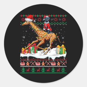 Santa Great Dane Riding Giraffe Weihnachtssüßer Runder Aufkleber