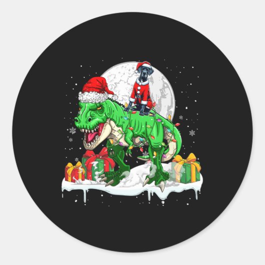 Santa Great Dane Riding T-rex Weihnachtsbesitzer K Runder Aufkleber (Vorderseite)