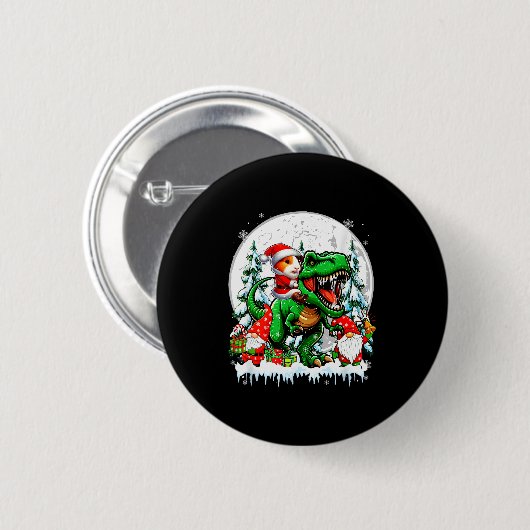 Santa Guinea G Riding T-rex Gnomes Christmas Trees Button (Vorne & Hinten)