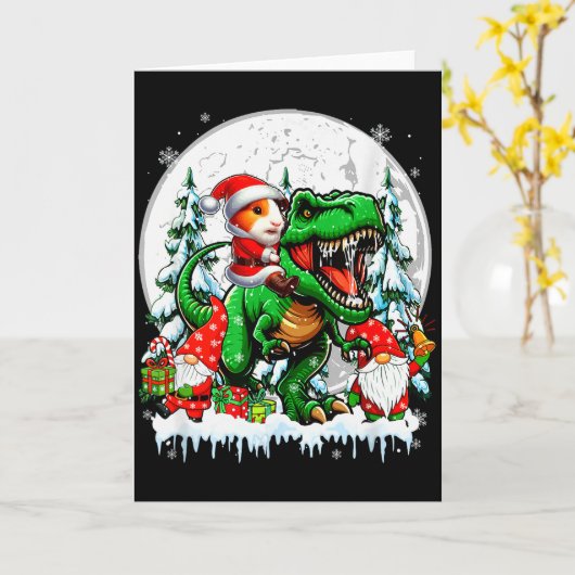 Santa Guinea G Riding T-rex Gnomes Christmas Trees Karte (Gelbe Blume)