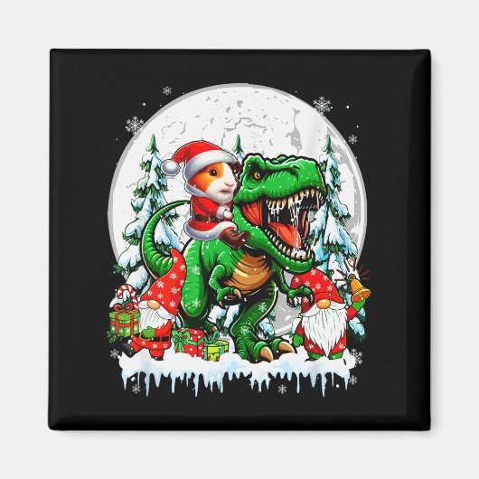 Santa Guinea G Riding T-rex Gnomes Christmas Trees Magnet (Vorne)