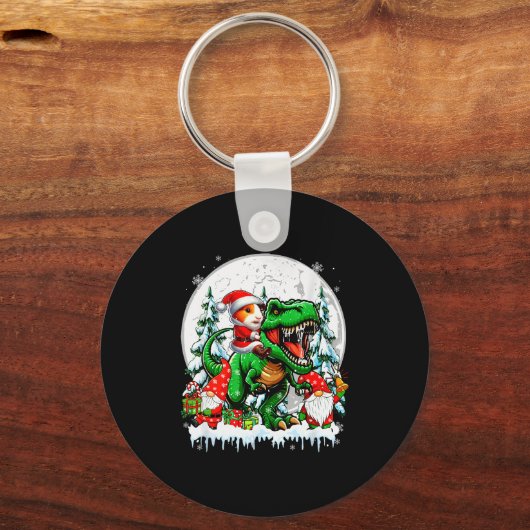 Santa Guinea G Riding T-rex Gnomes Christmas Trees Schlüsselanhänger (Vorderseite)