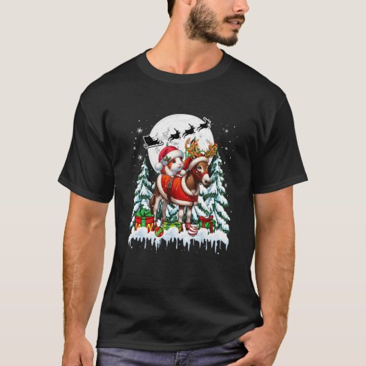 Santa Guinea Pig Riding Reindeer Donkey Christmas T-Shirt (Vorderseite)