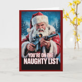 Santa Gun Naughty List Second Amendment Christmas Karte (Gelbe Blume)