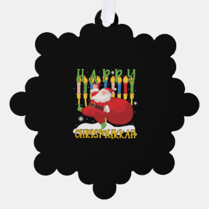 Santa Happy Chrismukkah Funny Hanukkah Weihnachten Ornament Karte