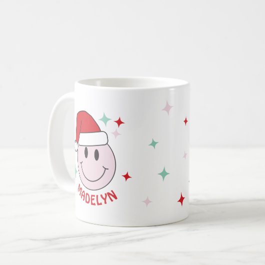 Santa Happy Face Personalisiert Jolly Vibes Kaffeetasse (Vorderseite Links)