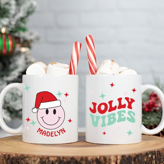 Santa Happy Face Personalisiert Jolly Vibes Kaffeetasse