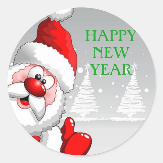 Santa HAPPY NEW YEAR Round Sticker (Vorderseite)