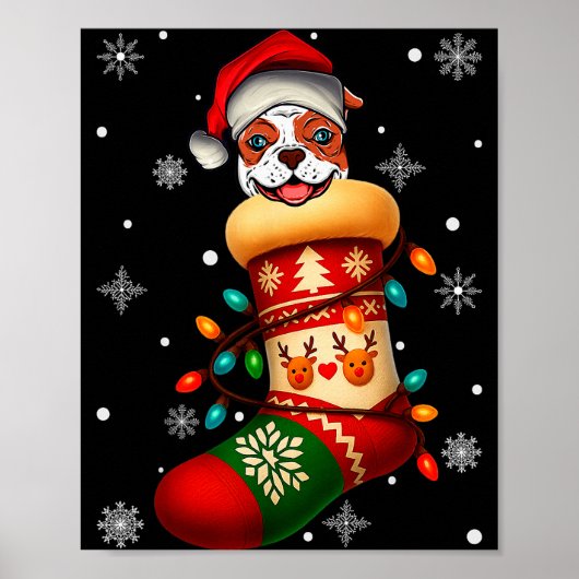Santa Hat American Bulldog Dog In Christmas Socks Poster (Vorne)