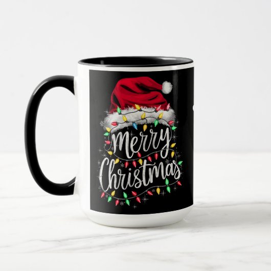 Santa Hat and Lights with Customizable Name Tasse (Links)