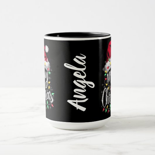 Santa Hat and Lights with Customizable Name Tasse (Zentrum)