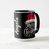 Santa Hat and Lights with Customizable Name Tasse (VorderseiteRechts)