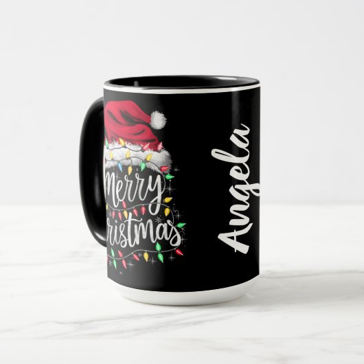 Santa Hat and Lights with Customizable Name Tasse (Vorderseite Links)
