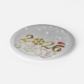 Santa Hat and Snowflake | Happy New Year 2026 Gold Pappteller (Schrägansicht)