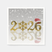 Santa Hat and Snowflake | Happy New Year Gold 2026 Serviette (Vorderseite)