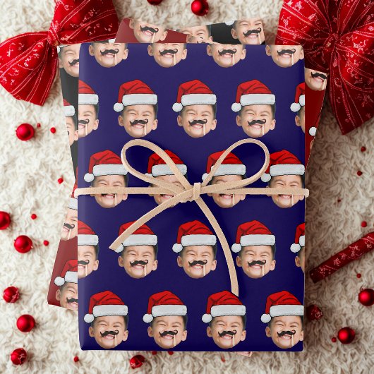Santa Hat Baby Christmas Gift Wrap, Baby Face Geschenkpapier Set