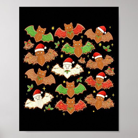 Santa Hat Bat Soky Christmas Gingerbread Bats Xmas Poster (Vorne)
