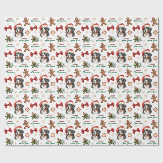 Santa Hat Bernese Mountain Dog Christmas Geschenkpapier (Flach)