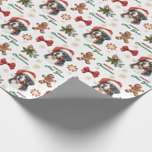 Santa Hat Bernese Mountain Dog Christmas Geschenkpapier (Ecke)