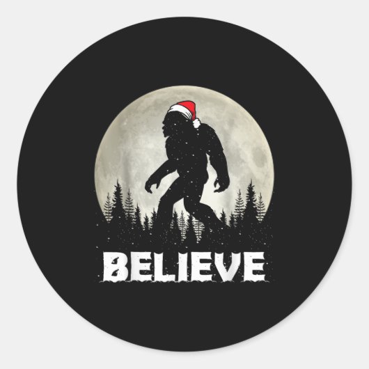 Santa Hat Bigfoot Believe Christmas Lights Rock Sa Runder Aufkleber (Vorderseite)