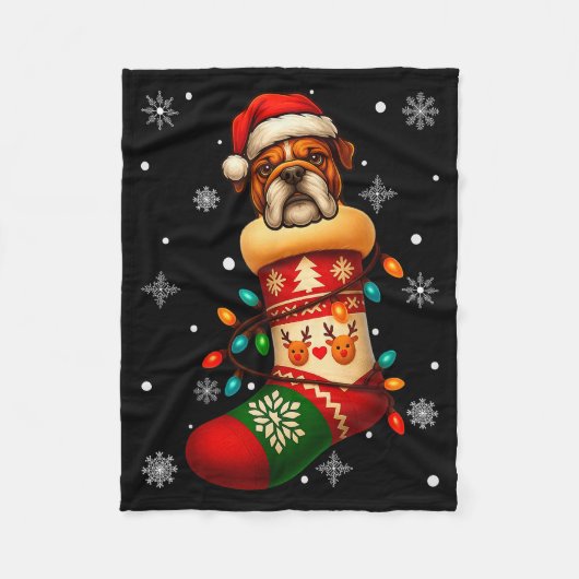 Santa Hat Bulldog Dog In Christmas Socks Men Women Fleecedecke (Vorderseite)
